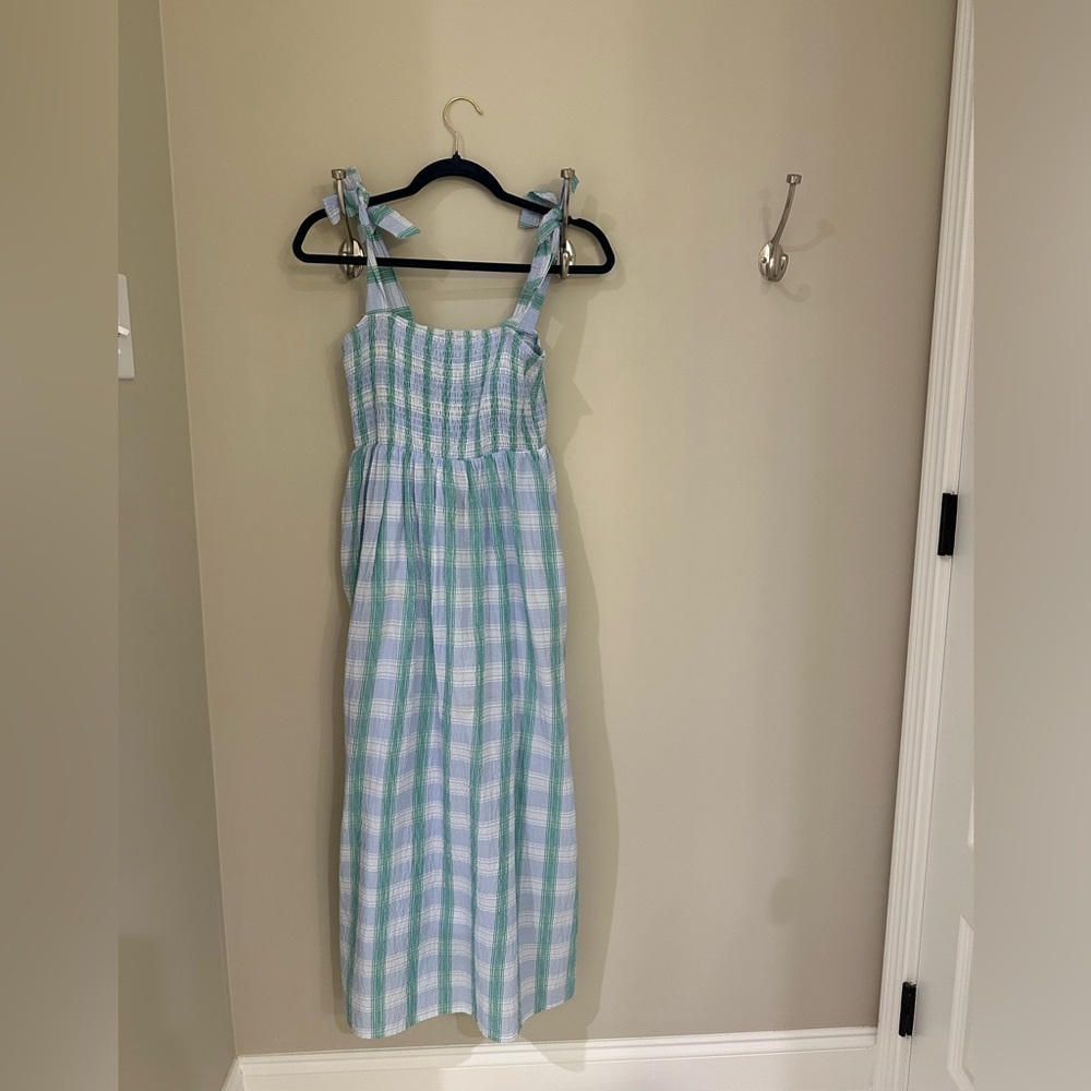 Blue, White, & Green Plaid Maxi Dress!